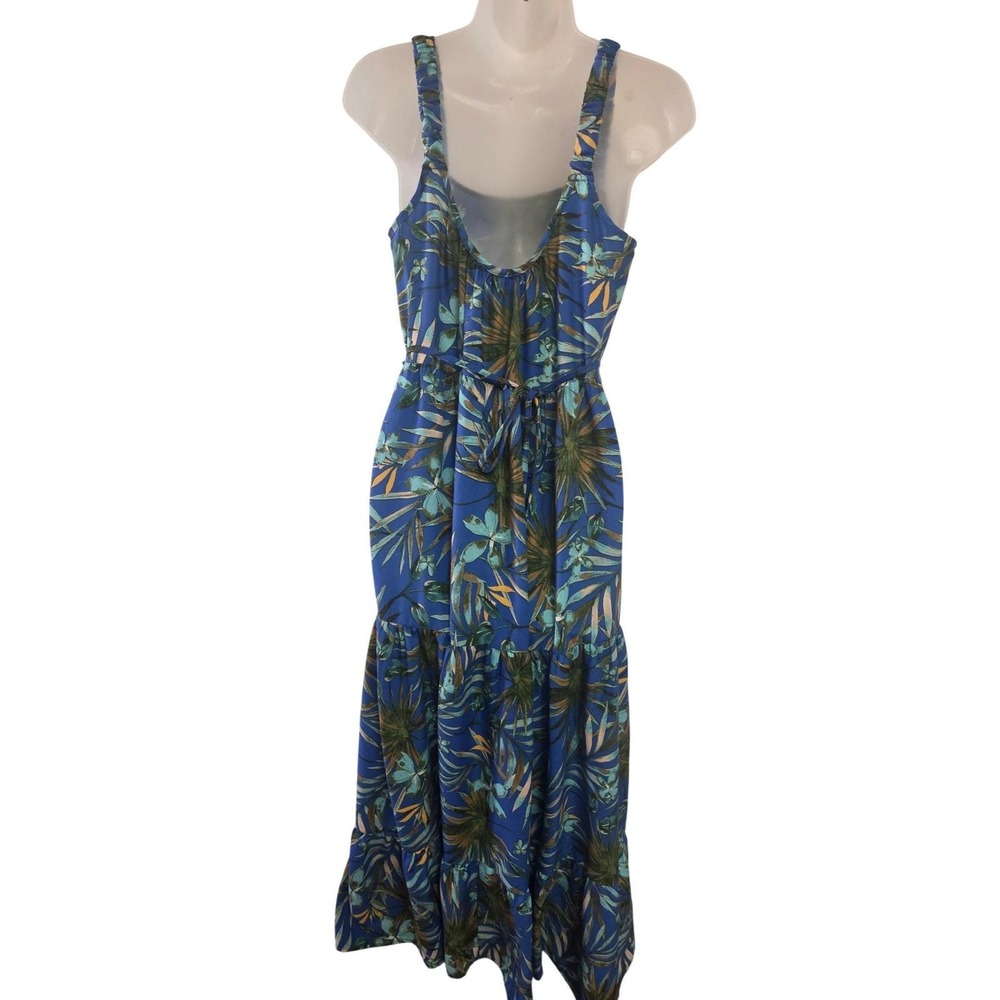 Vintage 90s Rachel Green Tropical Leaf Print Tiered Maxi Dress Women's Size M‎ - Picture 2 of 6